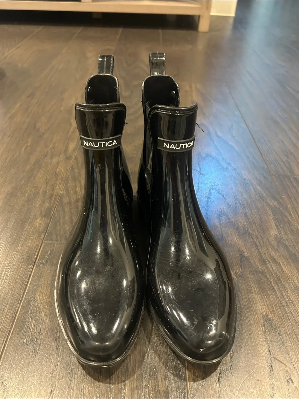 Nautica Shiny Black Pull-Tab Chelsea Rain Boots